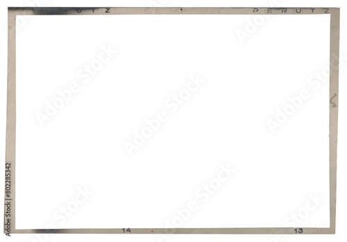 Vintage light gray photo film frame of an old camera with transparent background (png image).