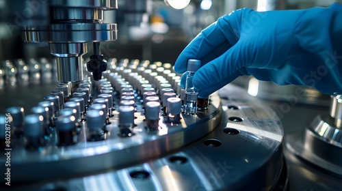 Scientist handling vials in pharmaceutical manufacturing