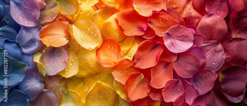 Colorful flower petals arranged in a rainbow pattern, pride wallpaper