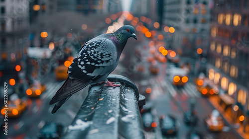 Professional photo with best angle capturing the urban charm of a pigeon perched on a city ledge
