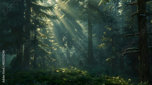 Beautiful forest with Sunlight Shining inside the forest, Hd background.