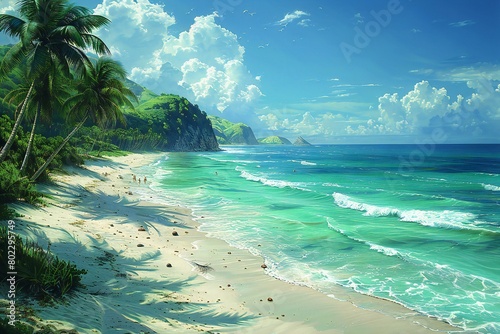 Tropical beach with palm trees and turquoise sea
