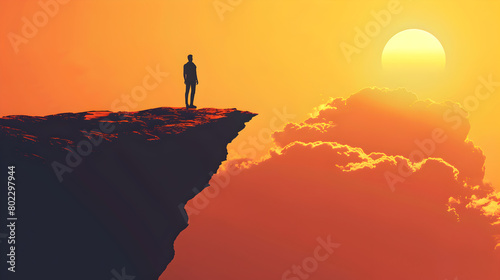 Illustration of a person standing on the edge of a cliff to depict fear.