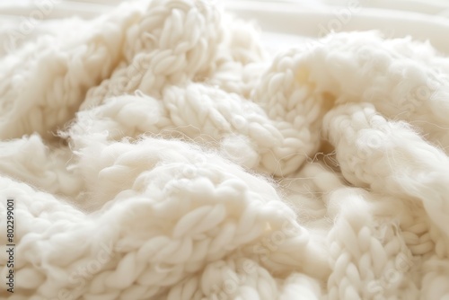 Tight close-up of pure white wool showcases the texture and soft coziness synonymous with this material