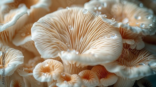 Closeup of white chanterelle mushrooms.