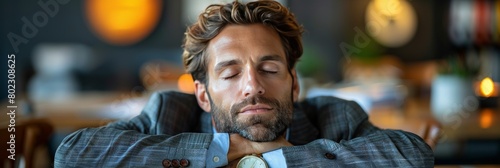 Office nap: man in formal attire takes a momentary break with a quick sleep at his desk
