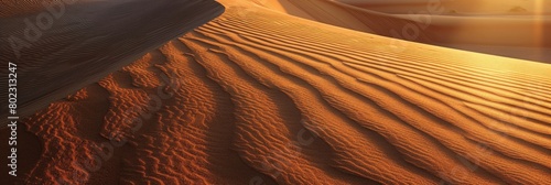 Early morning sunlight casts long shadows over the intricate fractal-like patterns of a solitary desert sand dune