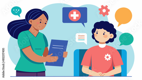 A nurse advocating for proper accommodations and understanding for a patient with dyslexia during a hospital stay.. Vector illustration