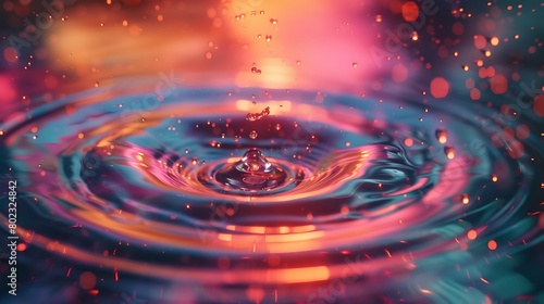 A close-up of a water droplet, surrounded by a radiant, multi-hued aura