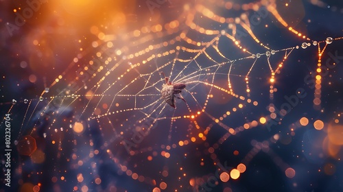 A detailed image of a spider web, each strand surrounded by a luminous aura