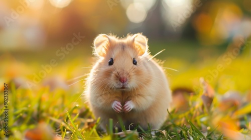 Lovely cute hamster on lawn