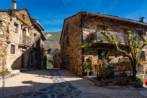 Picturesque stone houses in a mountain village in central Spain, Castilla la Mancha.