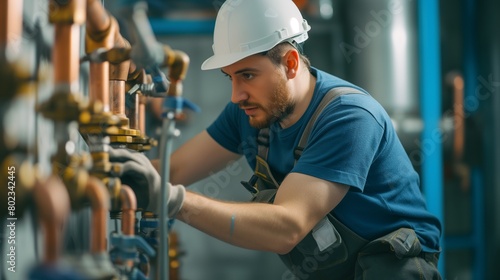 Plumber installing a water supply system