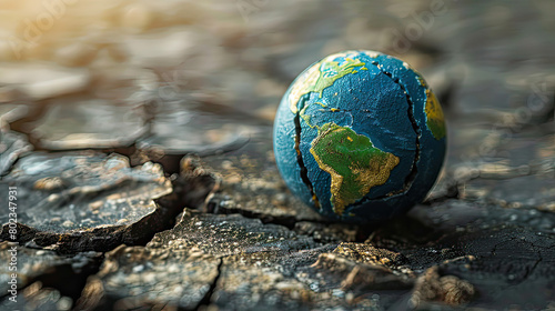 Artistic depiction of a rustic Earth model set against a dark, textured background, symbolizing a vintage view of the globe.