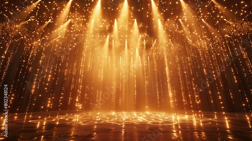 A backdrop for live events where golden lights shine in patterns akin to stars creating a visually stunning setting for celebrations and performances.