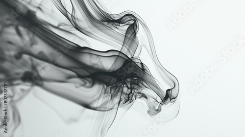 Smoke swirls of black and grey, dramatic abstract background with a sense of power and movement