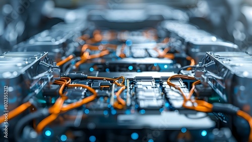 Detailed View of the Wiring Connections in an Electric Car Lithium Battery Pack. Concept Electric Vehicles, Lithium Battery Pack, Wiring Connections, Detailed View, Technology