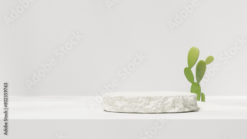 3D render of abstract pedestal podium display with cactus scene product for advertising