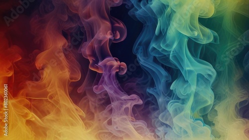 Dynamic dance of colorful smoke. Abstract waves of colored smoke. Flowing colored smoke background. rainbow smoke, paint explosion, color fume powder splash, motion of liquid ink dye in water