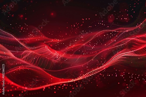 Abstract red background with moving particles, rendering digital illustration