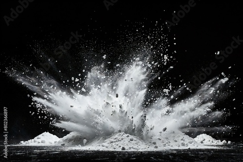 Explosion of white powder on black background, rendering