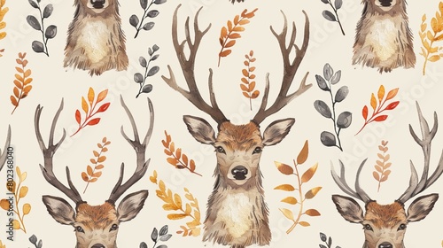 Light academia aesthetic. A seamless pattern with cute deer,mushrooms and leaves. Perfect for creating your own unique projects.
