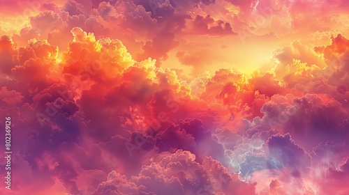 The image shows a beautiful sunset with vibrant colors. The sky is ablaze with oranges, pinks, and yellows, and the clouds are reflected in the water below.