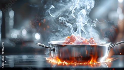 Using nonstandard cooking equipment can cause dangerous short circuits and fires. Concept Kitchen Safety, Nonstandard Equipment, Fire Hazards, Electrical Risks, Cooking Precautions