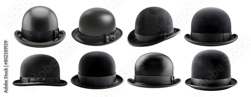 Pack of Black Bowler Hat on Transparent background - Ai Generated