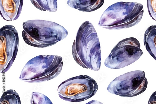 Fresh mussels displayed on a clean white background. Ideal for seafood menus and culinary designs