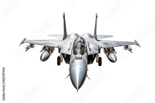 Modern fighter jet in flight, with detailed markings and armed with missiles, isolated on a transparent background. Generative AI