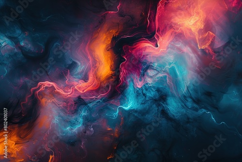 A colorful swirl of light and dark blue and orange