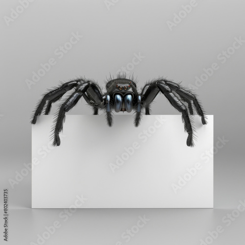 Large Black Spider on White Sign
