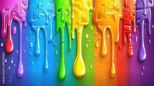 Vivid rainbow colors dripping down the background in a dynamic display of paint running vertically