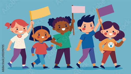 A mini Protest March where children can make signs and banners and learn about peaceful demonstrations and the power of collective action.. Vector illustration