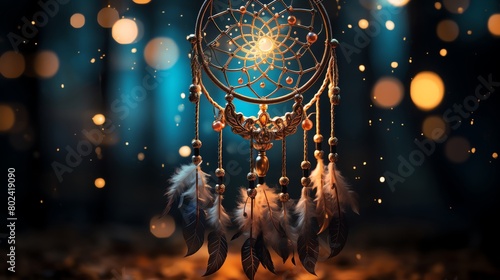 Surreal stock photo of a dream catcher floating among the stars, symbolizing the interconnection between dreams and the discovery of the cosmos