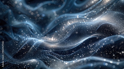Delicate tendrils of silver light dancing across a tapestry of midnight blues and velvety blacks, creating an abstract cosmic symphony that resonates with the soul.