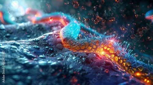 3D rendering image illustrating the synthesis and secretion of bile by the liver, essential for emulsifying fats and aiding in digestion and nutrient absorption