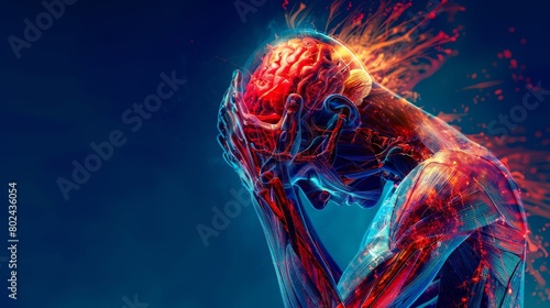 3D rendering image illustrating the effects of traumatic brain injury and the brain's remarkable ability to recover and adapt