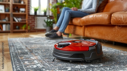 robot vacuum cleaner on the carpet in the room