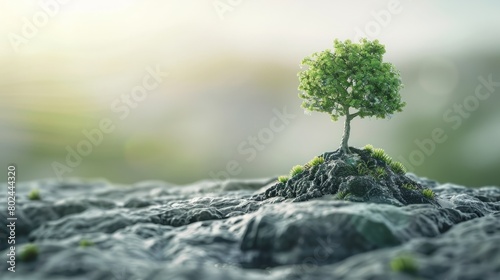 ESG modernization Conservation CSR ecology nature protection living tree growing from earth on a pure background hyper realistic 