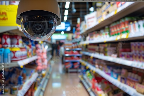 Surveillance in Retail: Observation Camera in Supermarket. to deter theft and maintain order