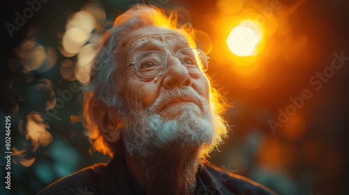 Older Man With Glasses and Beard Stares Into Distance