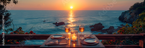 Dinner Table Overlooking the Sunset 3d image wallaper 