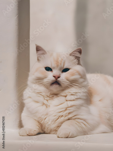 Hermoso gato peludo de color blanco