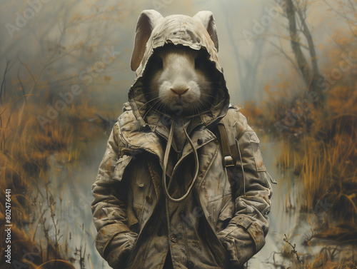 strange wondrous hare or rabbit. male hare or rabbit among nature