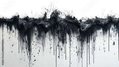 A black and white painting of a spray of black paint