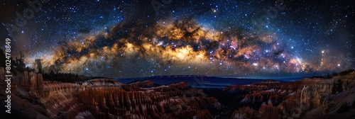 Stunning Panoramic View of Milky Way over Bryce Canyon, UT - Astronomy and Natural Beauty in Black