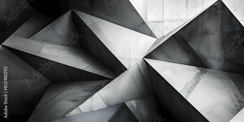 A photo of a complex abstract background with bold, angular geometric shapes in high contrast black and white, creating a dramatic visual impact