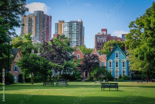 New Haven Green and Downtown Architecture in Beautiful Colors of Blues and Cityscape View 